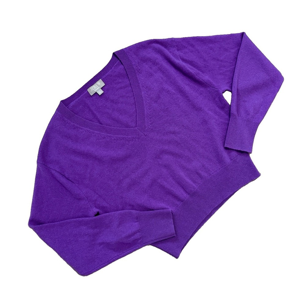J Crew Purple 100% Cashmere Cropped Sweater, V Neck Soft Knit — Size S
